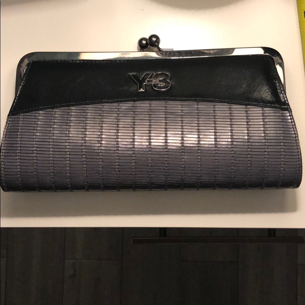 Y-3 structured clutch woven grey/black leather